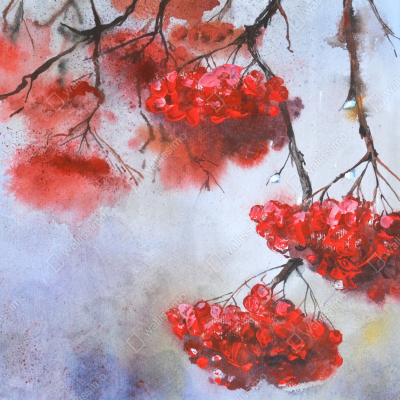 Repositionierbarer Aufkleber aquarell rote beeren an zweigen – Wallnifity® Repositionierbarer Aufkleber aquarell rote beeren an zweigen – Wallnifity®