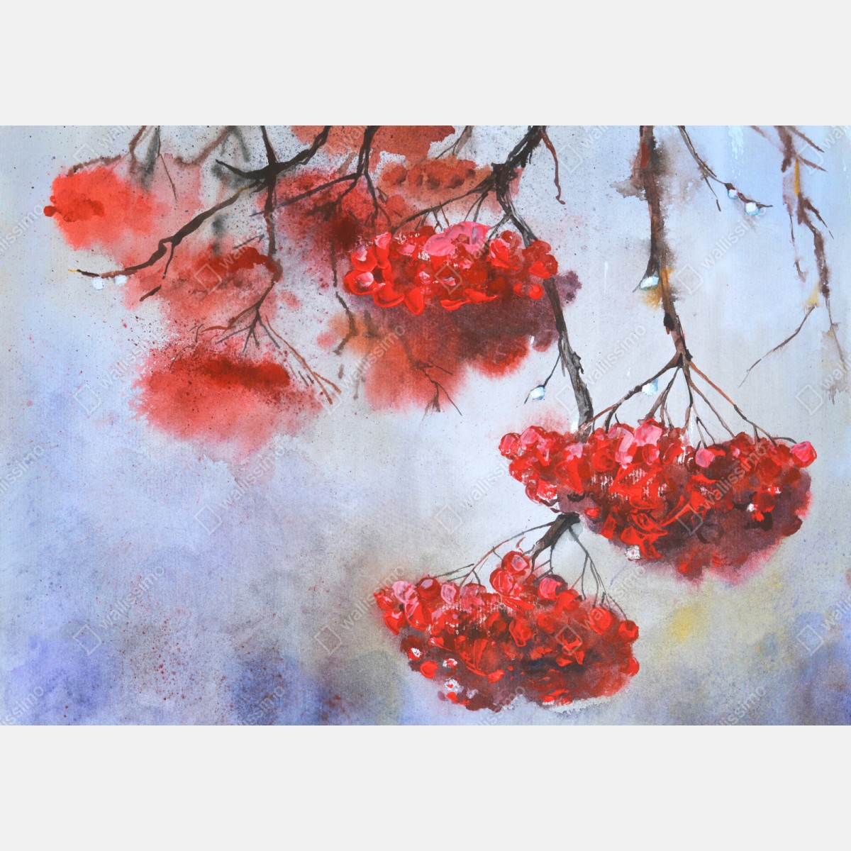 Repositionierbarer Aufkleber aquarell rote beeren an zweigen – Wallnifity® Repositionierbarer Aufkleber aquarell rote beeren an zweigen – Wallnifity®