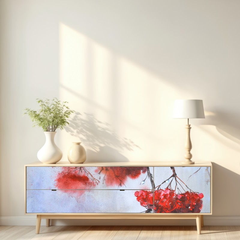 Repositionierbarer Aufkleber aquarell rote beeren an zweigen – Wallnifity® Repositionierbarer Aufkleber aquarell rote beeren an zweigen – Wallnifity®