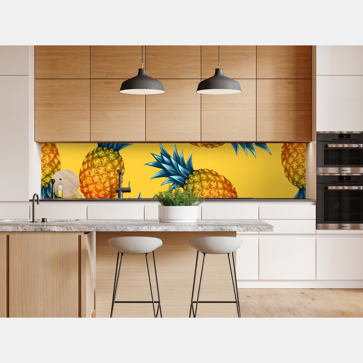 Repositionierbarer Aufkleber tropisches ananasmuster auf gelbem hintergrund – Wallnifity® Repositionierbarer Aufkleber tropisches ananasmuster auf gelbem hintergrund – Wallnifity®