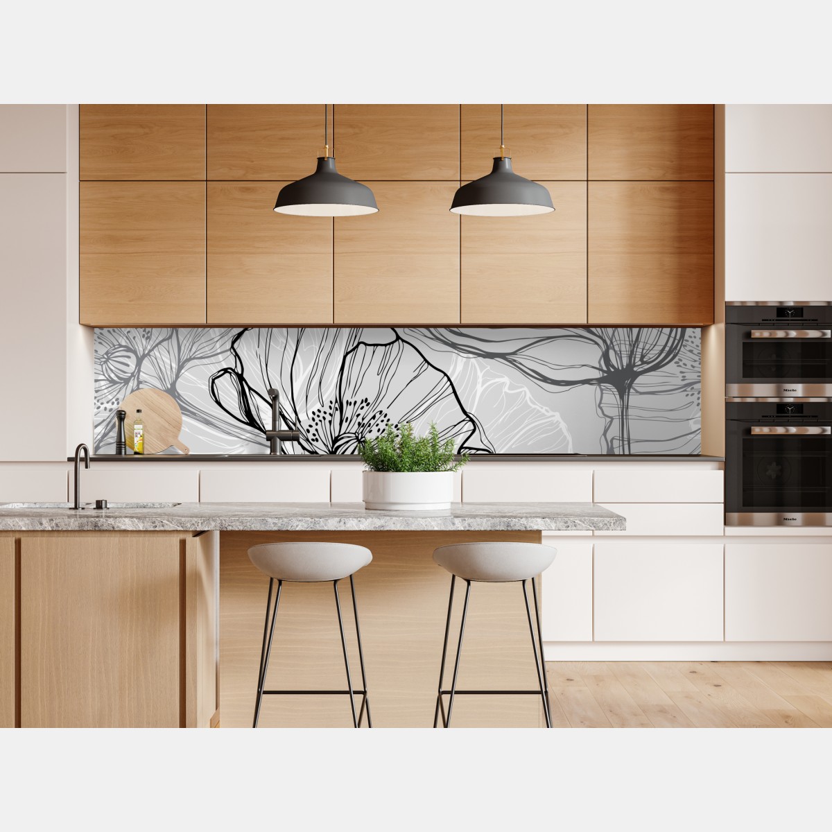 Repositionierbarer Aufkleber zarter grauer mohn in linienzeichnung – Wallnifity® Repositionierbarer Aufkleber zarter grauer mohn in linienzeichnung – Wallnifity®