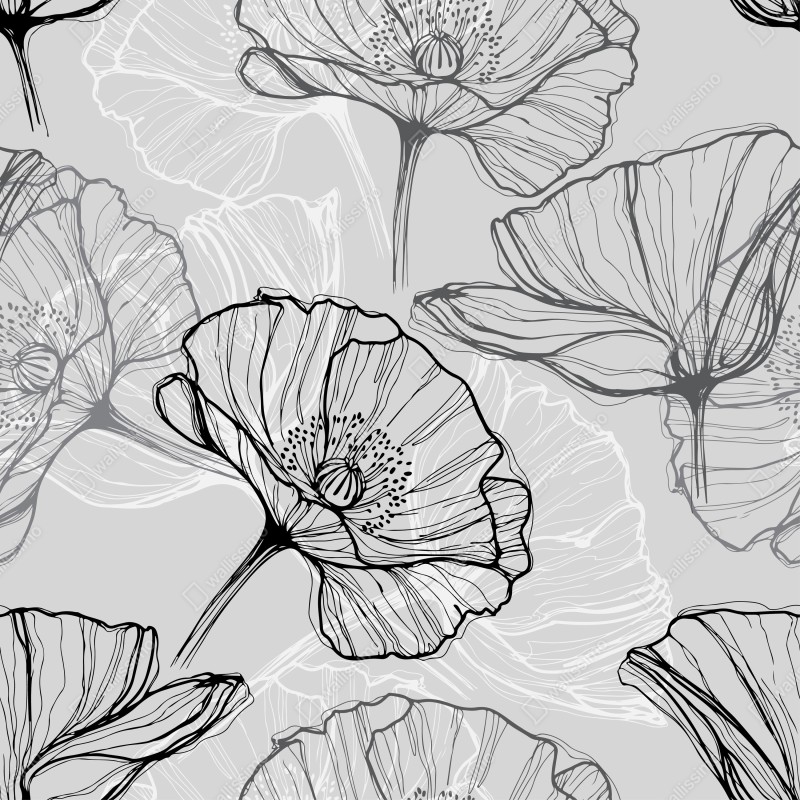 Repositionierbarer Aufkleber zarter grauer mohn in linienzeichnung – Wallnifity® Repositionierbarer Aufkleber zarter grauer mohn in linienzeichnung – Wallnifity®