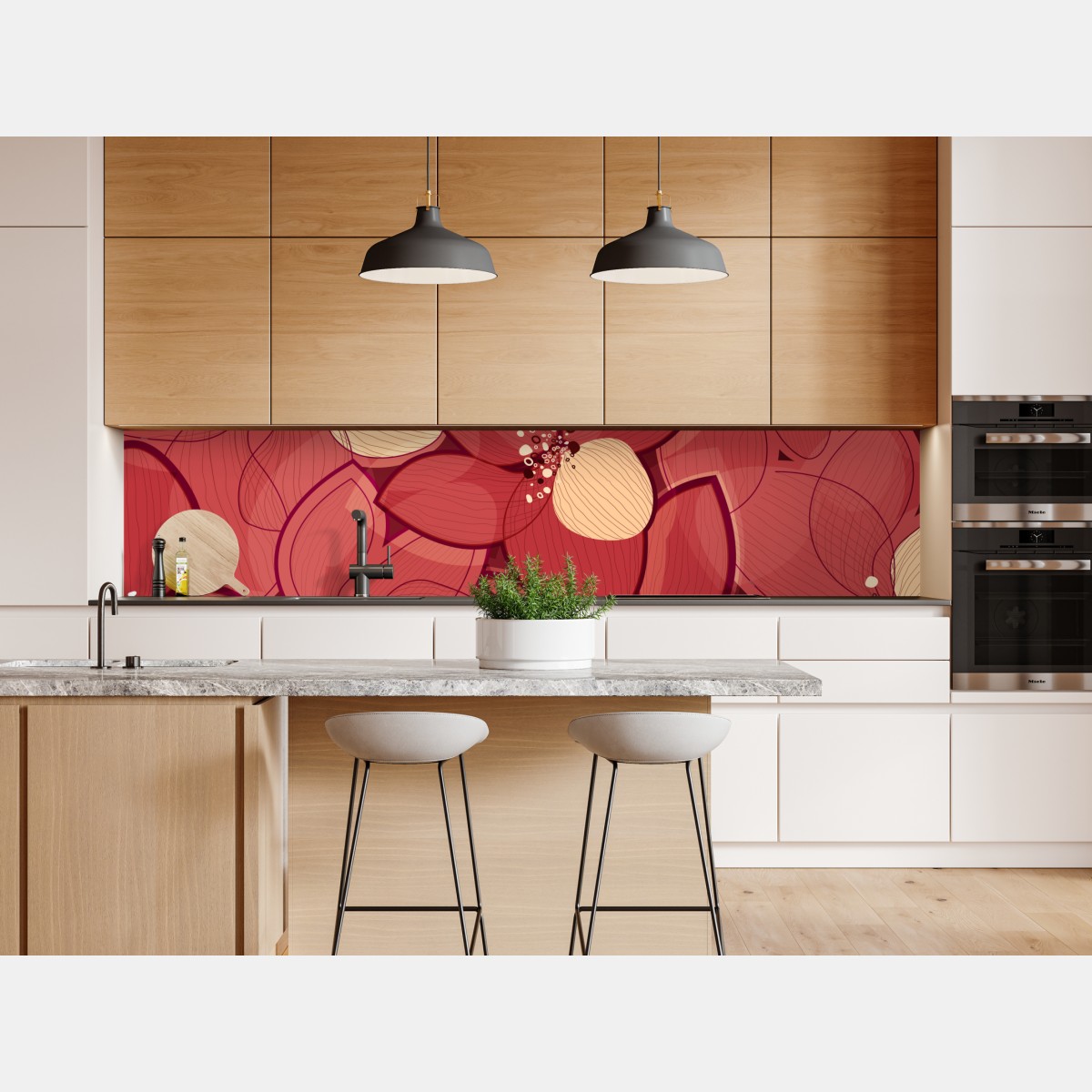 Repositionierbarer Aufkleber rotes blumenmuster mit beigen mittelpunkten – Wallnifity® Repositionierbarer Aufkleber rotes blumenmuster mit beigen mittelpunkten – Wallnifity®