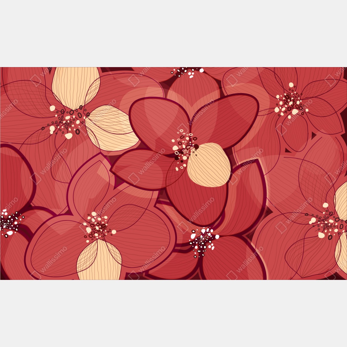 Repositionierbarer Aufkleber rotes blumenmuster mit beigen mittelpunkten – Wallnifity® Repositionierbarer Aufkleber rotes blumenmuster mit beigen mittelpunkten – Wallnifity®