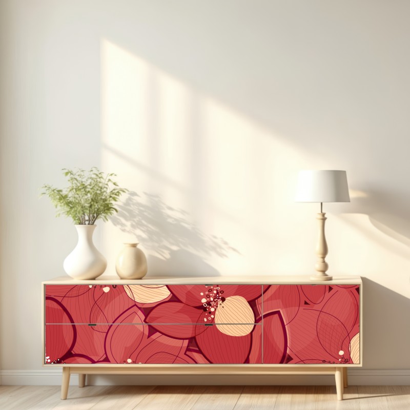 Repositionierbarer Aufkleber rotes blumenmuster mit beigen mittelpunkten – Wallnifity® Repositionierbarer Aufkleber rotes blumenmuster mit beigen mittelpunkten – Wallnifity®