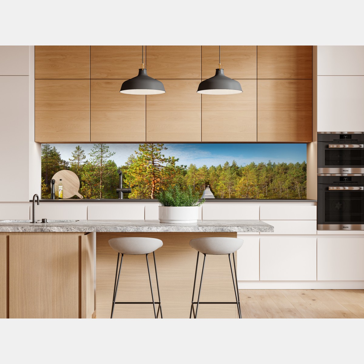 Repositionierbarer Aufkleber sonniger steg durch den kiefernwald – Wallnifity® Repositionierbarer Aufkleber sonniger steg durch den kiefernwald – Wallnifity®