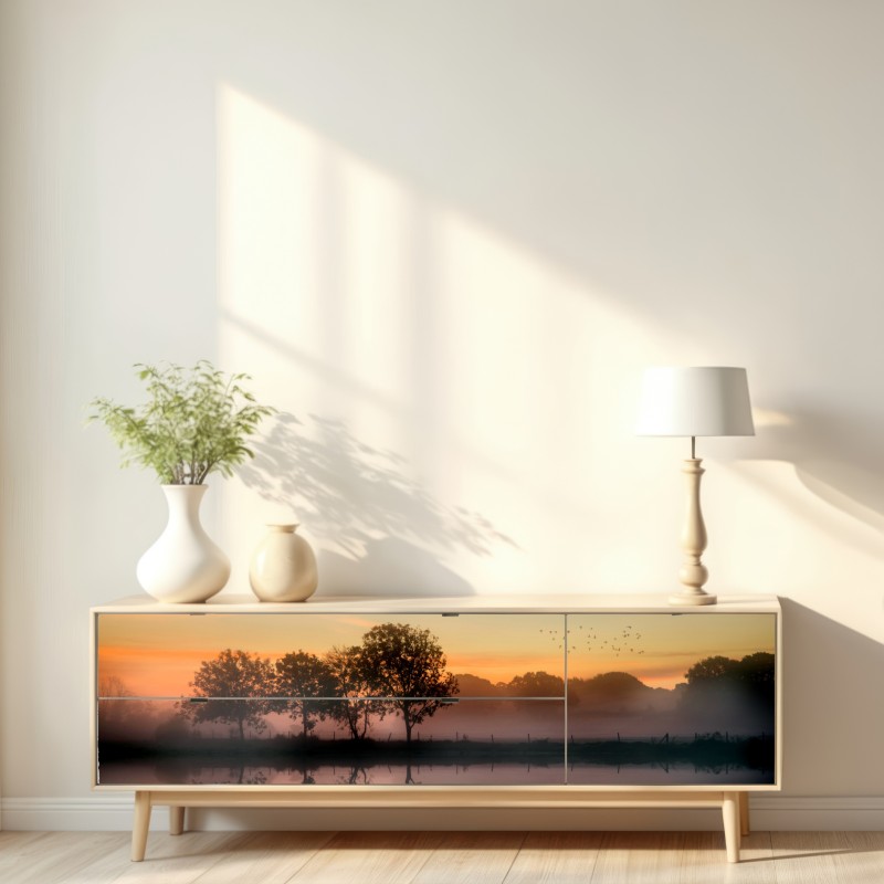 Repositionierbarer Aufkleber nebliger herbstlicher sonnenaufgang über Englischer landschaft – Wallnifity® Repositionierbarer Aufkleber nebliger herbstlicher sonnenaufgang über Englischer landschaft – Wallnifity®