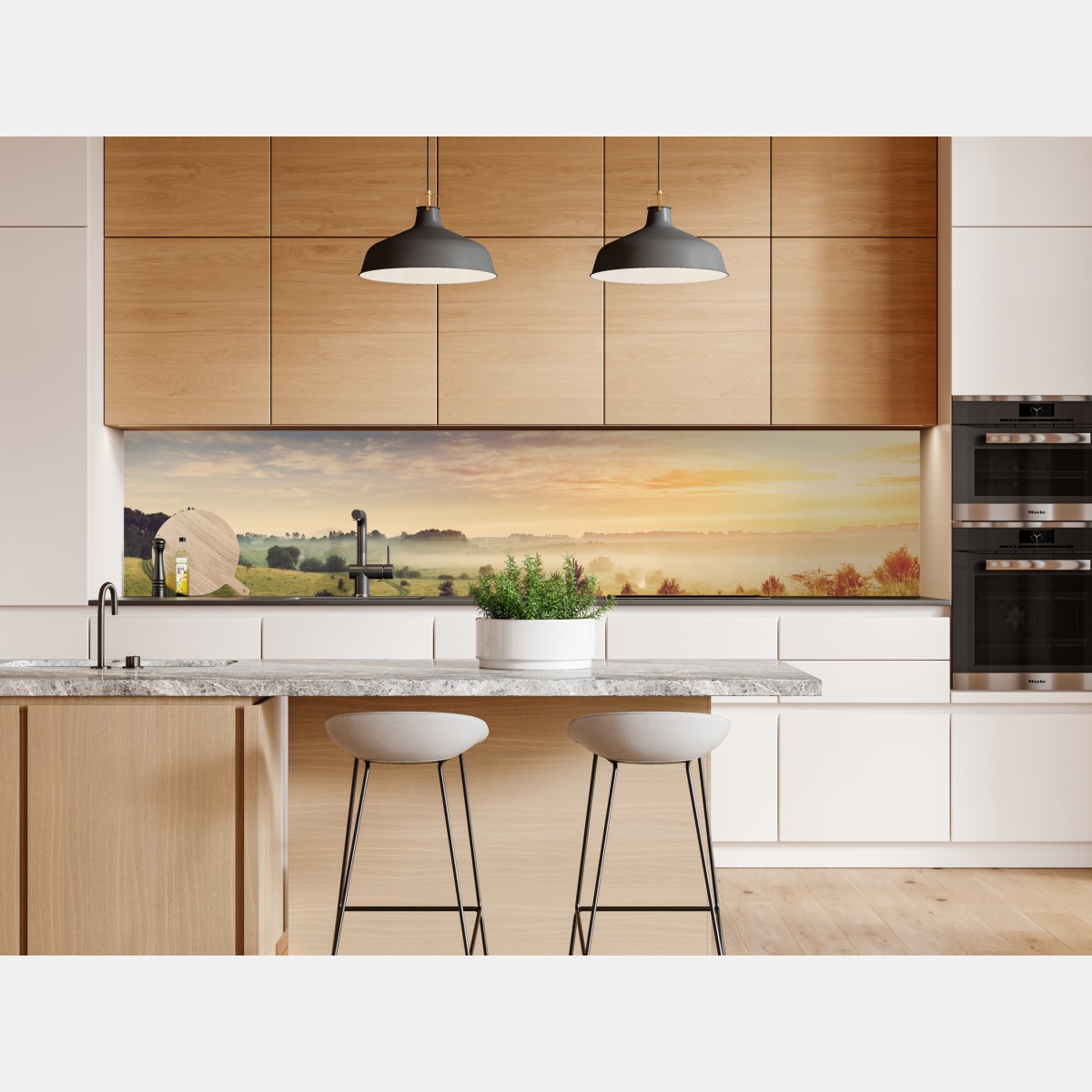 Repositionierbarer Aufkleber nebeliger sonnenaufgang über einer ländlichen wiese – Wallnifity® Repositionierbarer Aufkleber nebeliger sonnenaufgang über einer ländlichen wiese – Wallnifity®
