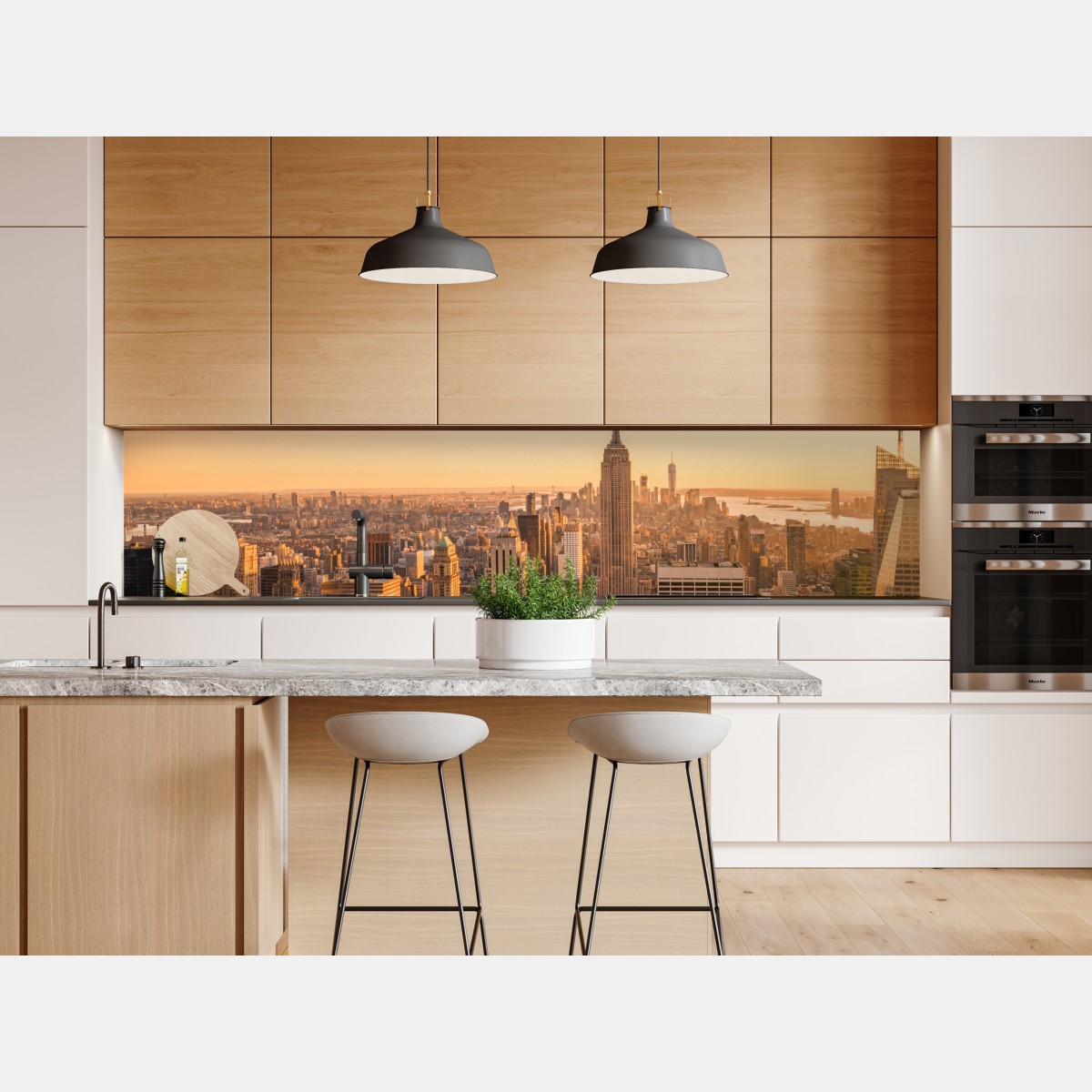 Repositionierbarer Aufkleber goldener sonnenuntergang über der skyline von New York – Wallnifity® Repositionierbarer Aufkleber goldener sonnenuntergang über der skyline von New York – Wallnifity®