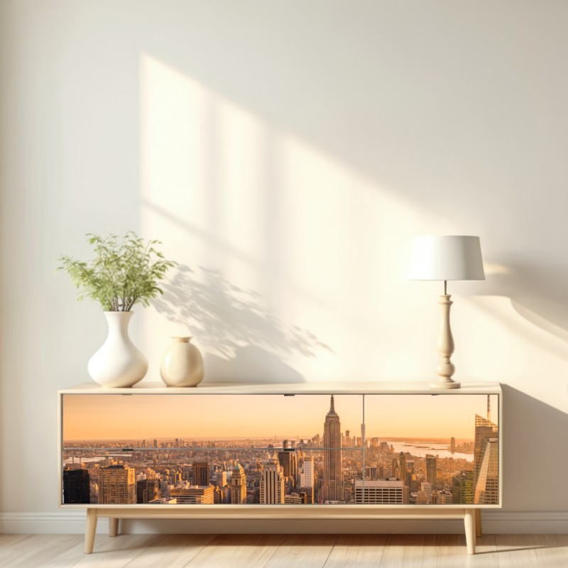 Repositionierbarer Aufkleber goldener sonnenuntergang über der skyline von New York – Wallnifity® Repositionierbarer Aufkleber goldener sonnenuntergang über der skyline von New York – Wallnifity®