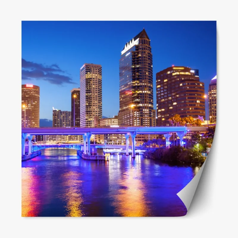 Repositionierbarer Aufkleber Tampa skyline bei nacht – Wallnifity® Repositionierbarer Aufkleber Tampa skyline bei nacht – Wallnifity®