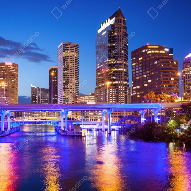 Repositionierbarer Aufkleber Tampa skyline bei nacht – Wallnifity® Repositionierbarer Aufkleber Tampa skyline bei nacht – Wallnifity®