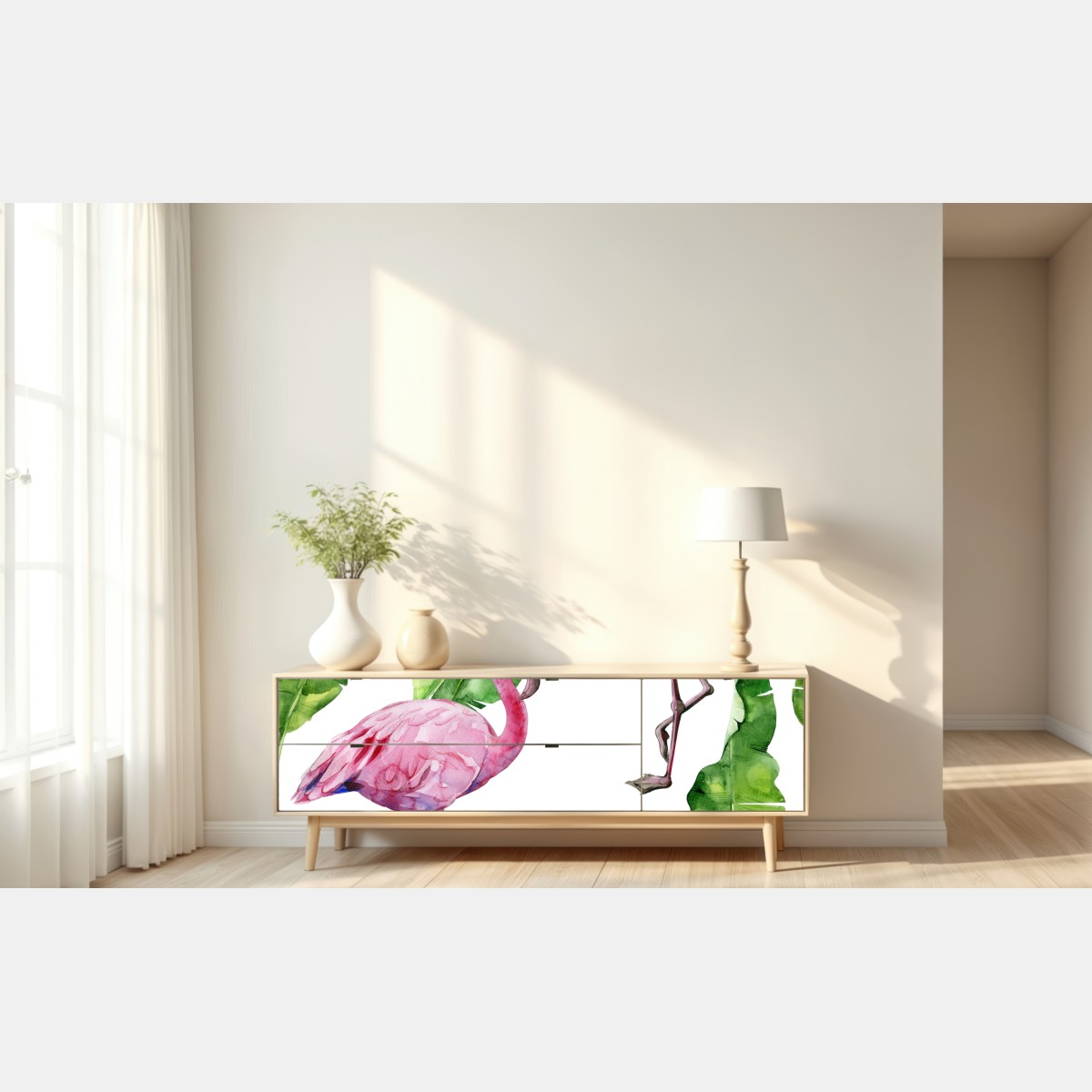 Repositionierbarer Aufkleber rosa flamingo aquarellmuster – Wallnifity® Repositionierbarer Aufkleber rosa flamingo aquarellmuster – Wallnifity®