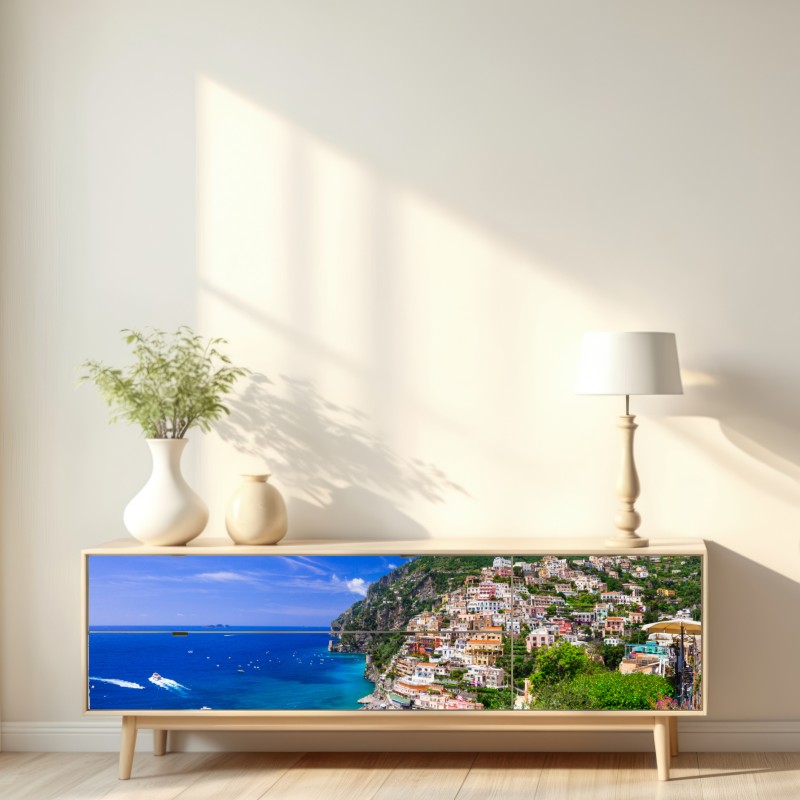 Repositionierbarer Aufkleber sonnige panoramaaufnahme von Positano an der Amalfiküste – Wallnifity® Repositionierbarer Aufkleber sonnige panoramaaufnahme von Positano an der Amalfiküste – Wallnifity®