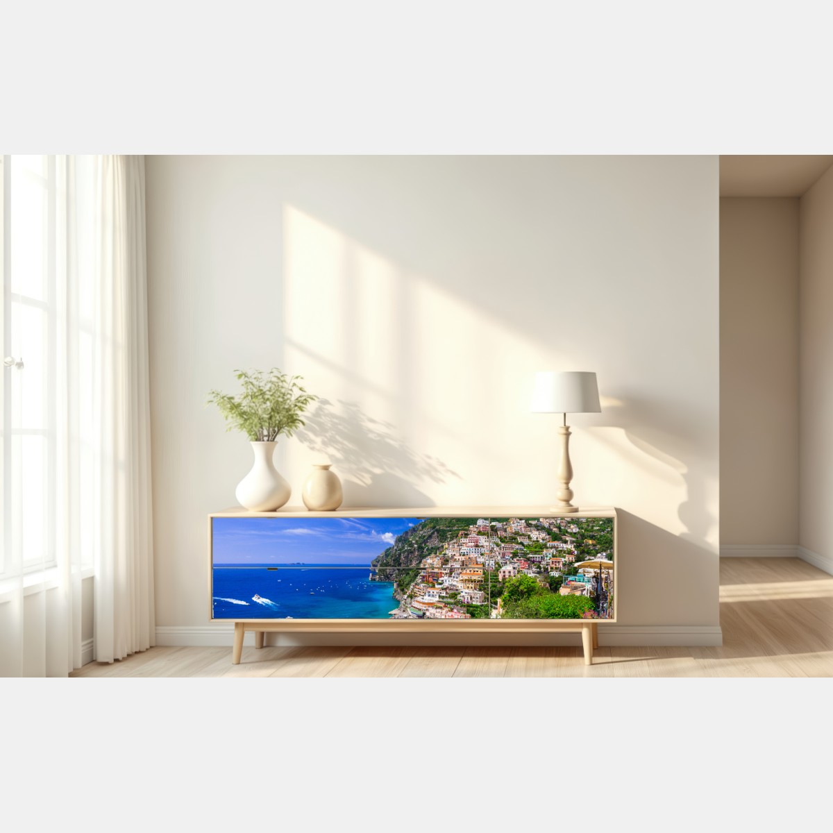 Repositionierbarer Aufkleber sonnige panoramaaufnahme von Positano an der Amalfiküste – Wallnifity® Repositionierbarer Aufkleber sonnige panoramaaufnahme von Positano an der Amalfiküste – Wallnifity®