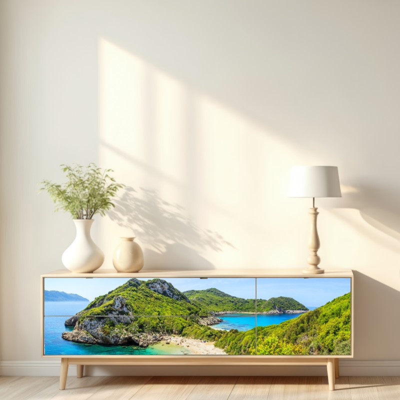 Repositionierbarer Aufkleber türkisbucht auf einer insel – Wallnifity® Repositionierbarer Aufkleber türkisbucht auf einer insel – Wallnifity®