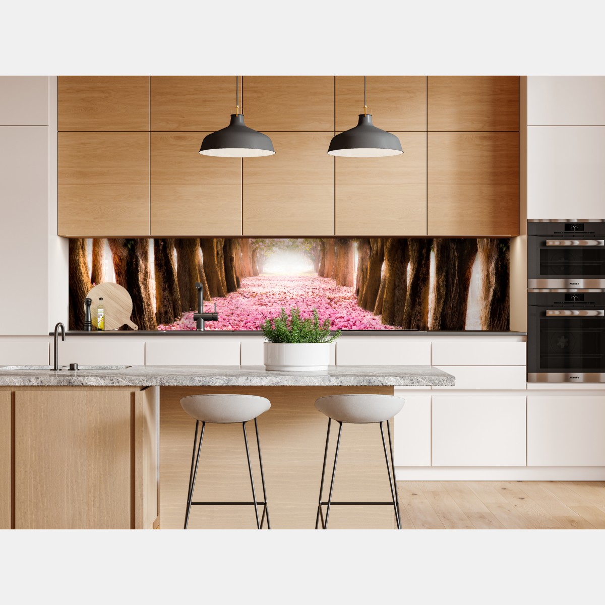 Repositionierbarer Aufkleber rosa blütenallee unter kirschbäumen – Wallnifity® Repositionierbarer Aufkleber rosa blütenallee unter kirschbäumen – Wallnifity®