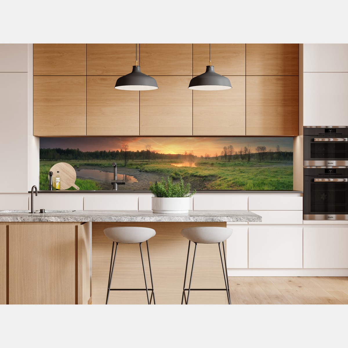 Repositionierbarer Aufkleber sonnenuntergang über einer ruhigen wiese – Wallnifity® Repositionierbarer Aufkleber sonnenuntergang über einer ruhigen wiese – Wallnifity®