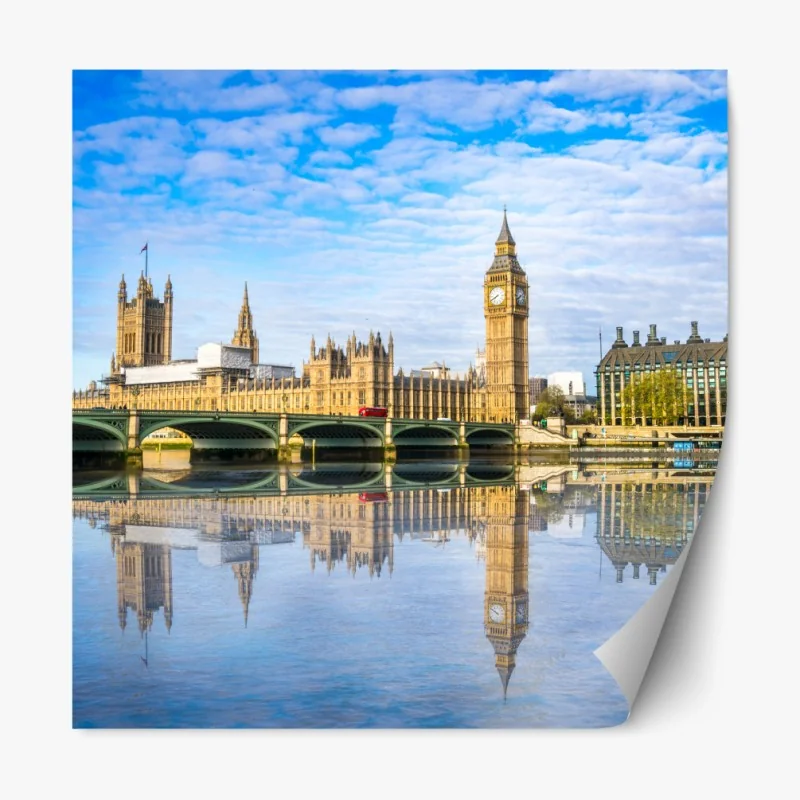 Repositionierbarer Aufkleber London skyline mit spiegelung auf dem fluss