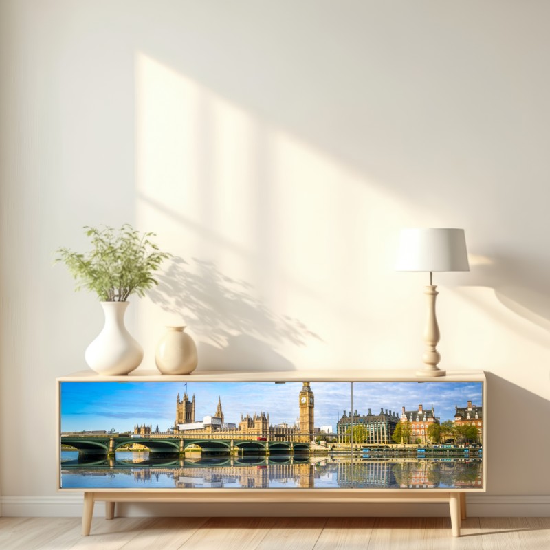 Repositionierbarer Aufkleber London skyline mit spiegelung auf dem fluss – Wallnifity® Repositionierbarer Aufkleber London skyline mit spiegelung auf dem fluss – Wallnifity®