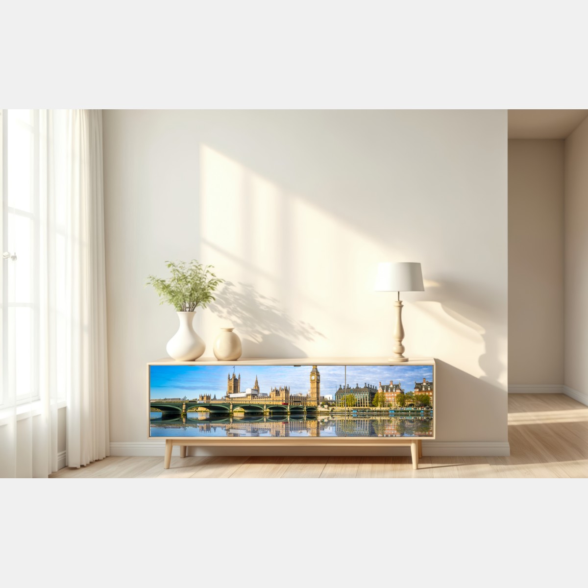 Repositionierbarer Aufkleber London skyline mit spiegelung auf dem fluss – Wallnifity® Repositionierbarer Aufkleber London skyline mit spiegelung auf dem fluss – Wallnifity®