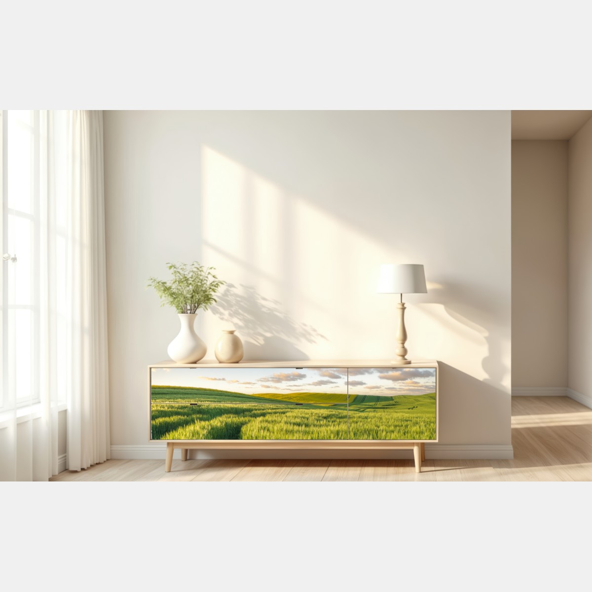 Repositionierbarer Aufkleber ruhige grüne wiesen panorama – Wallnifity® Repositionierbarer Aufkleber ruhige grüne wiesen panorama – Wallnifity®