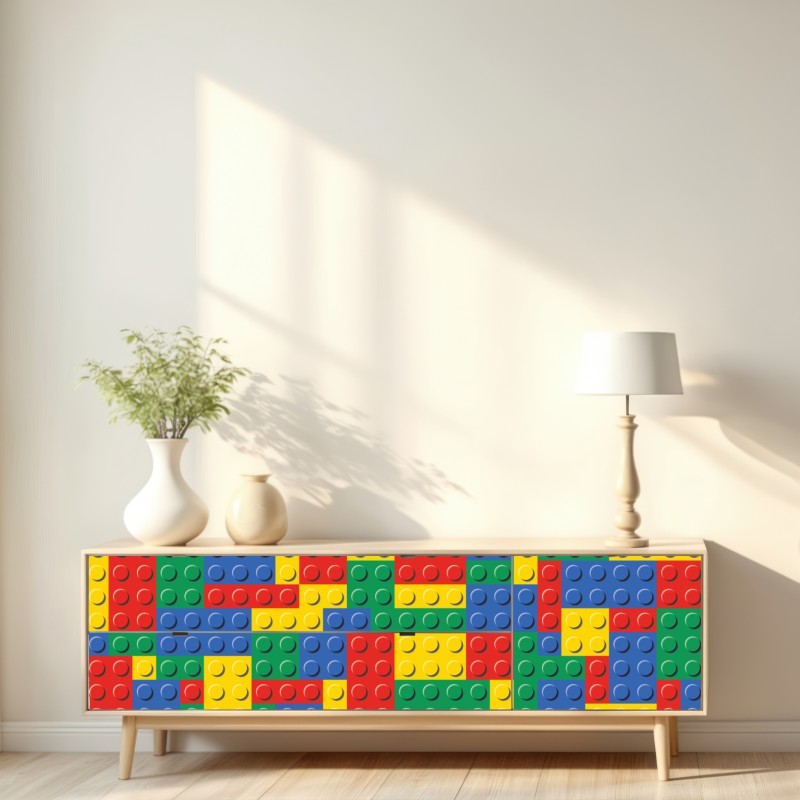 Repositionierbarer Aufkleber buntes bausteinmuster – Wallnifity® Repositionierbarer Aufkleber buntes bausteinmuster – Wallnifity®