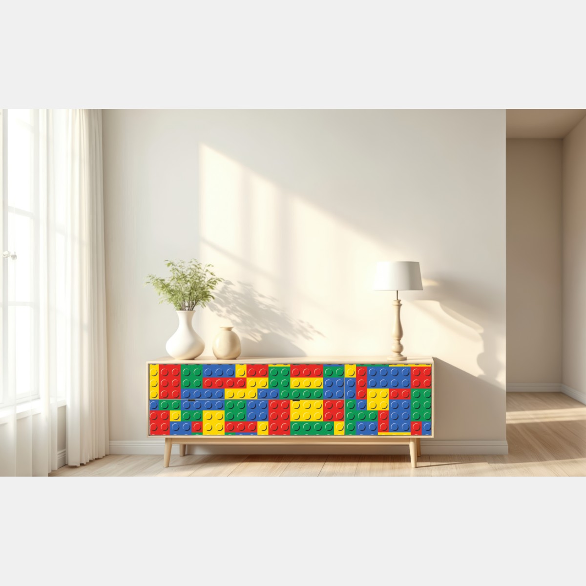 Repositionierbarer Aufkleber buntes bausteinmuster – Wallnifity® Repositionierbarer Aufkleber buntes bausteinmuster – Wallnifity®