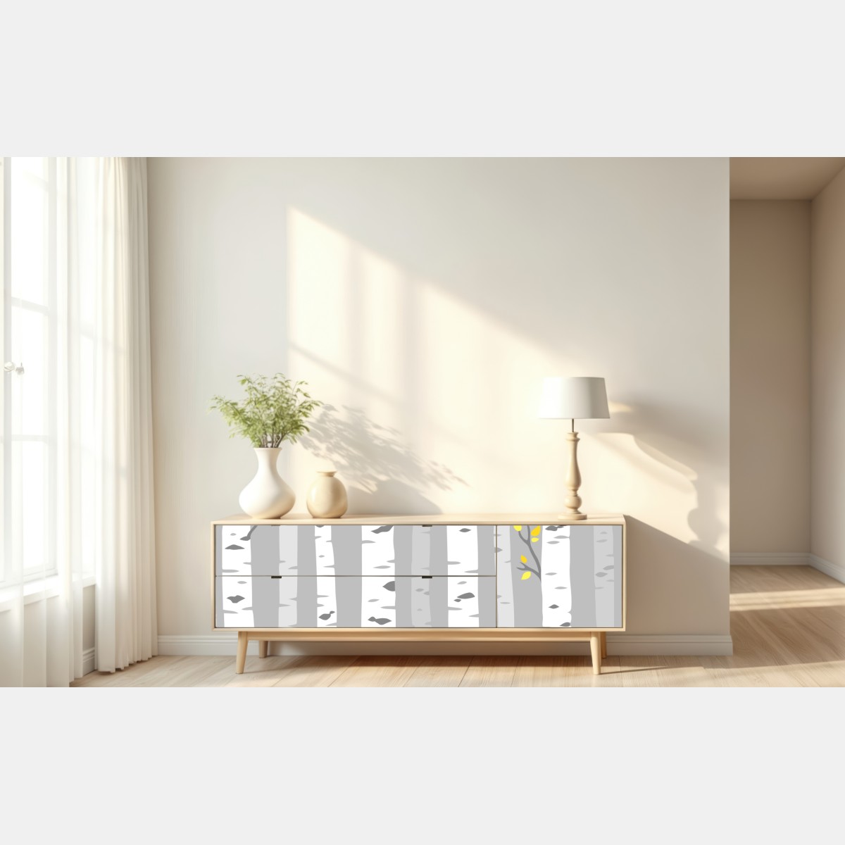 Repositionierbarer Aufkleber skandinavischer birkenwald – Wallnifity® Repositionierbarer Aufkleber skandinavischer birkenwald – Wallnifity®