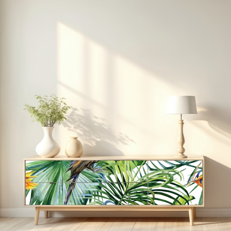 Repositionierbarer Aufkleber aquarell tukan im tropischen muster – Wallnifity® Repositionierbarer Aufkleber aquarell tukan im tropischen muster – Wallnifity®