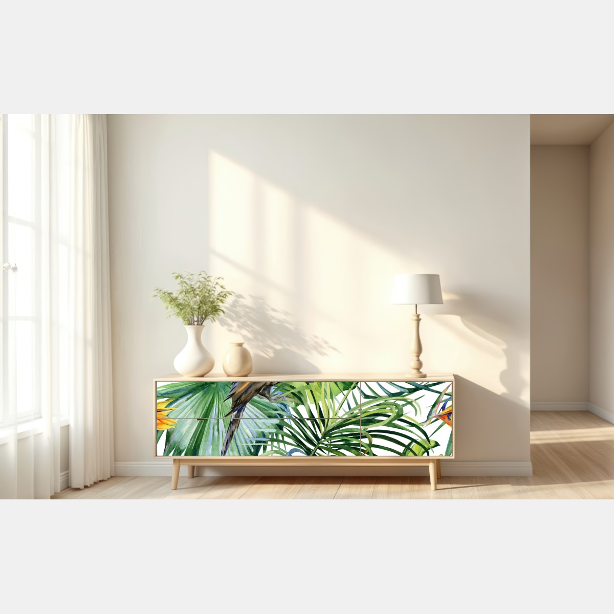 Repositionierbarer Aufkleber aquarell tukan im tropischen muster – Wallnifity® Repositionierbarer Aufkleber aquarell tukan im tropischen muster – Wallnifity®