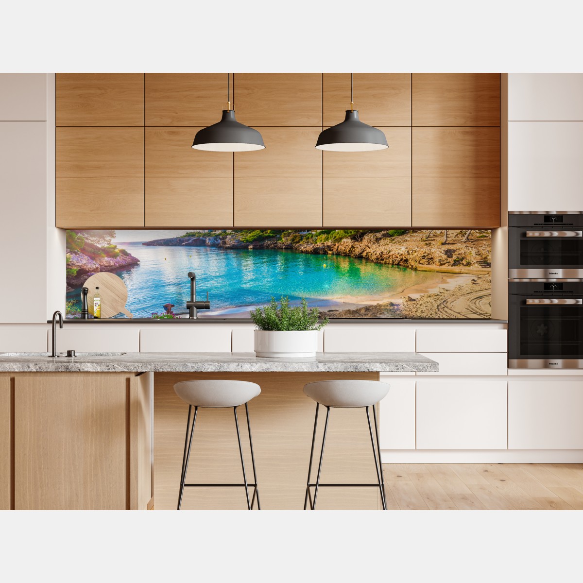 Repositionierbarer Aufkleber sonnige Cala Esmeralda türkisbucht – Wallnifity® Repositionierbarer Aufkleber sonnige Cala Esmeralda türkisbucht – Wallnifity®