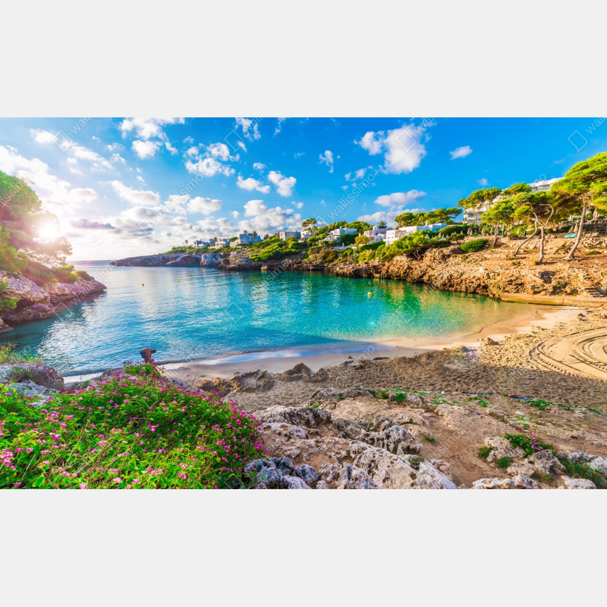 Repositionierbarer Aufkleber sonnige Cala Esmeralda türkisbucht – Wallnifity® Repositionierbarer Aufkleber sonnige Cala Esmeralda türkisbucht – Wallnifity®