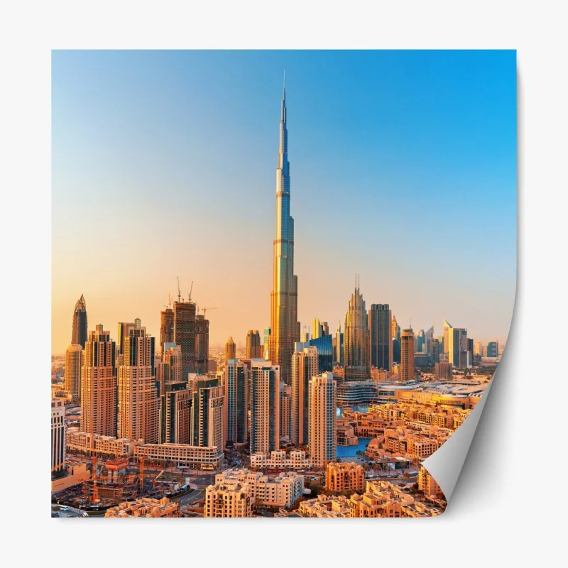 Repositionierbarer Aufkleber Dubai skyline in der goldenen stunde