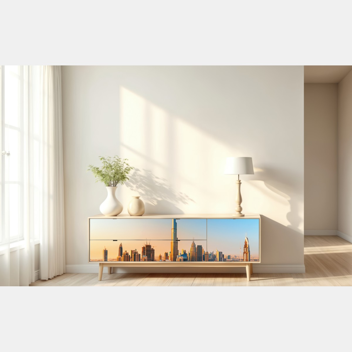 Repositionierbarer Aufkleber Dubai skyline in der goldenen stunde – Wallnifity® Repositionierbarer Aufkleber Dubai skyline in der goldenen stunde – Wallnifity®