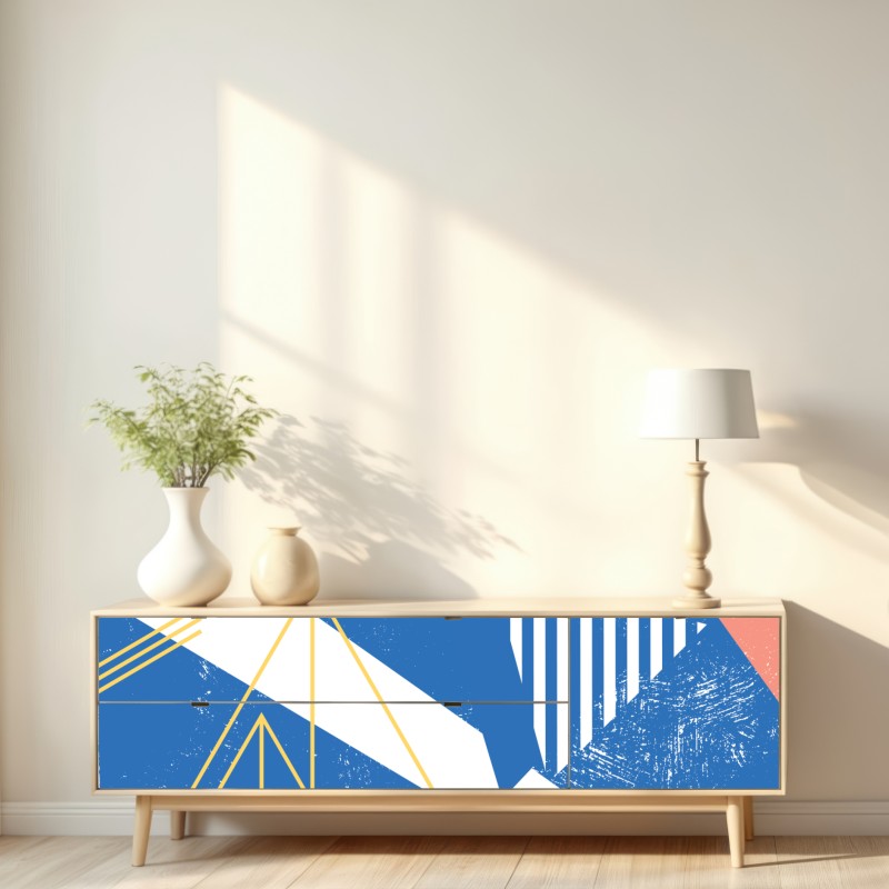 Repositionierbarer Aufkleber geometrische abstraktion in blau – Wallnifity® Repositionierbarer Aufkleber geometrische abstraktion in blau – Wallnifity®