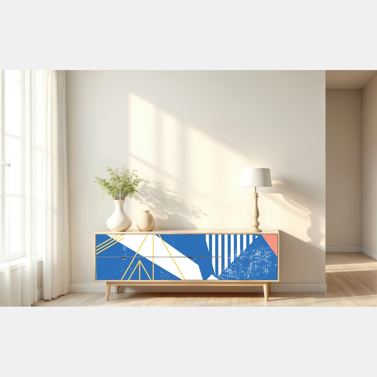 Repositionierbarer Aufkleber geometrische abstraktion in blau – Wallnifity® Repositionierbarer Aufkleber geometrische abstraktion in blau – Wallnifity®