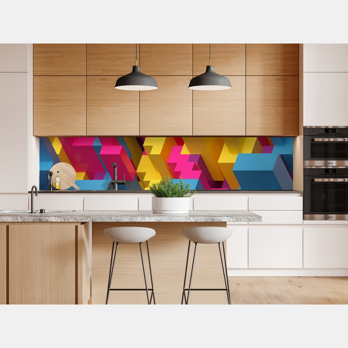Repositionierbarer Aufkleber buntes 3d-voxel-muster – Wallnifity® Repositionierbarer Aufkleber buntes 3d-voxel-muster – Wallnifity®