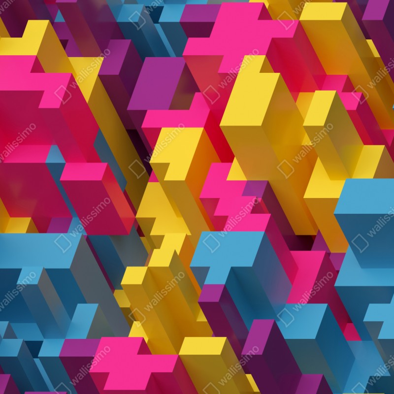 Repositionierbarer Aufkleber buntes 3d-voxel-muster – Wallnifity® Repositionierbarer Aufkleber buntes 3d-voxel-muster – Wallnifity®