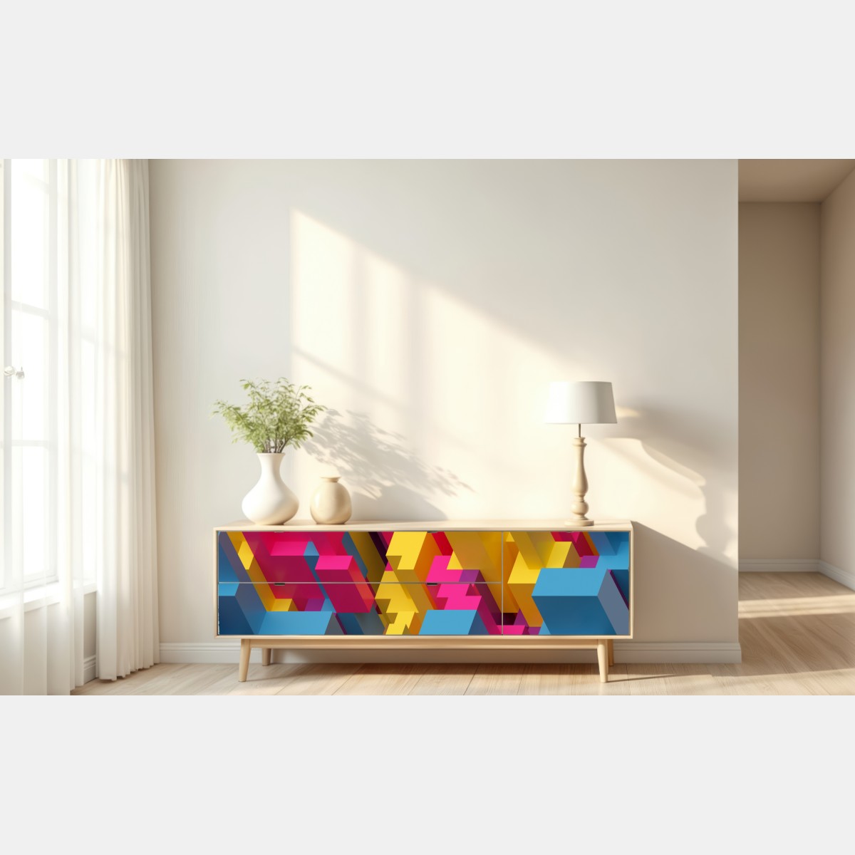 Repositionierbarer Aufkleber buntes 3d-voxel-muster – Wallnifity® Repositionierbarer Aufkleber buntes 3d-voxel-muster – Wallnifity®