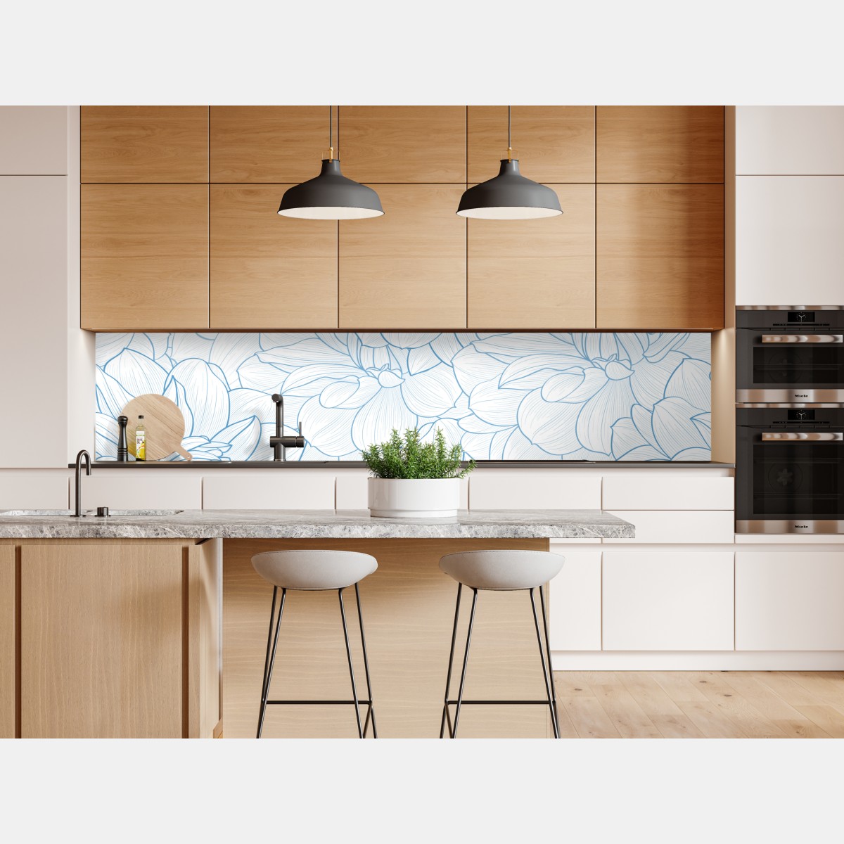 Repositionierbarer Aufkleber zartes blaues blumenmuster – Wallnifity® Repositionierbarer Aufkleber zartes blaues blumenmuster – Wallnifity®