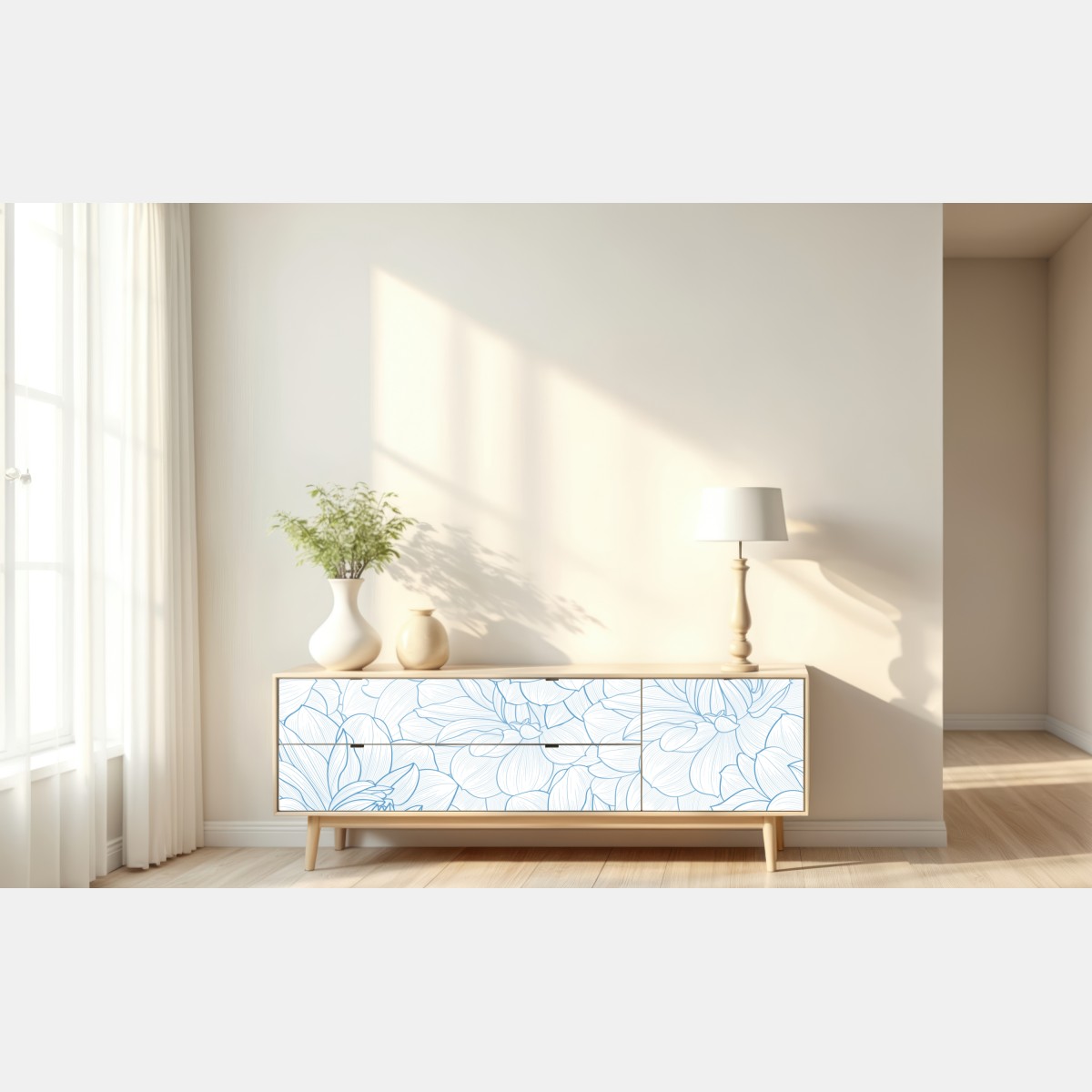 Repositionierbarer Aufkleber zartes blaues blumenmuster – Wallnifity® Repositionierbarer Aufkleber zartes blaues blumenmuster – Wallnifity®