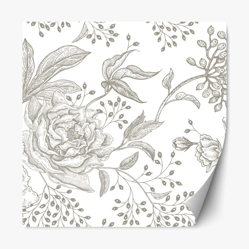 Repositionierbarer Aufkleber zartes botanisches blumenmuster im vintage-stil