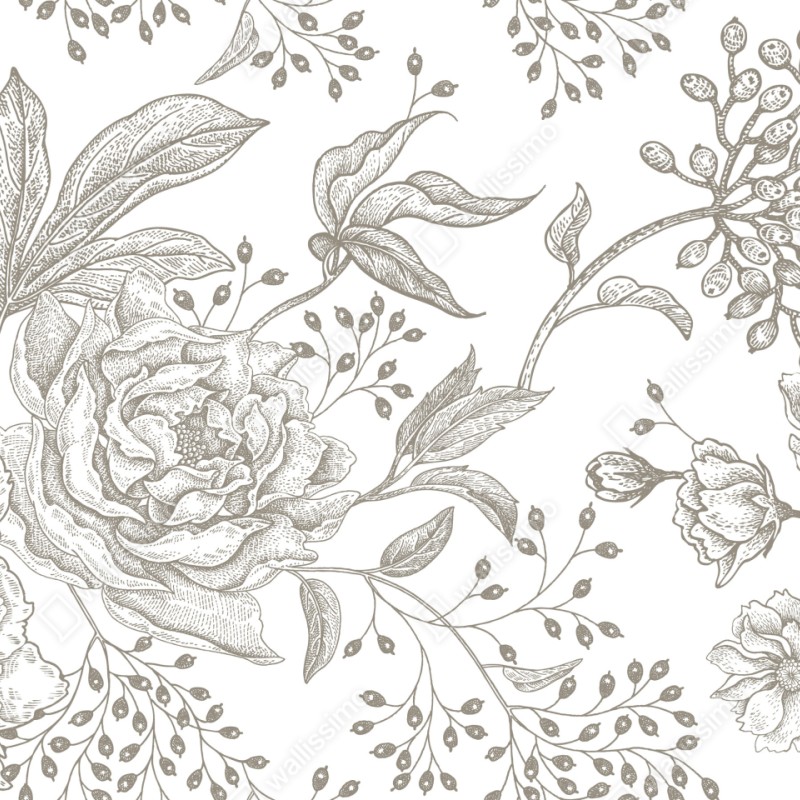Repositionierbarer Aufkleber zartes botanisches blumenmuster im vintage-stil – Wallnifity® Repositionierbarer Aufkleber zartes botanisches blumenmuster im vintage-stil – Wallnifity®