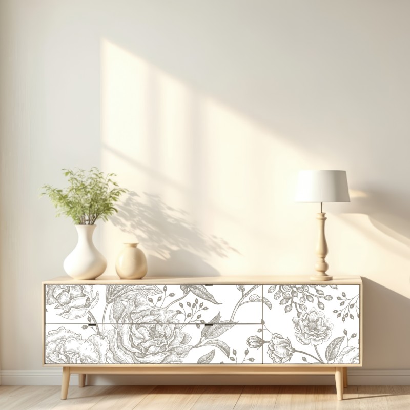 Repositionierbarer Aufkleber zartes botanisches blumenmuster im vintage-stil – Wallnifity® Repositionierbarer Aufkleber zartes botanisches blumenmuster im vintage-stil – Wallnifity®