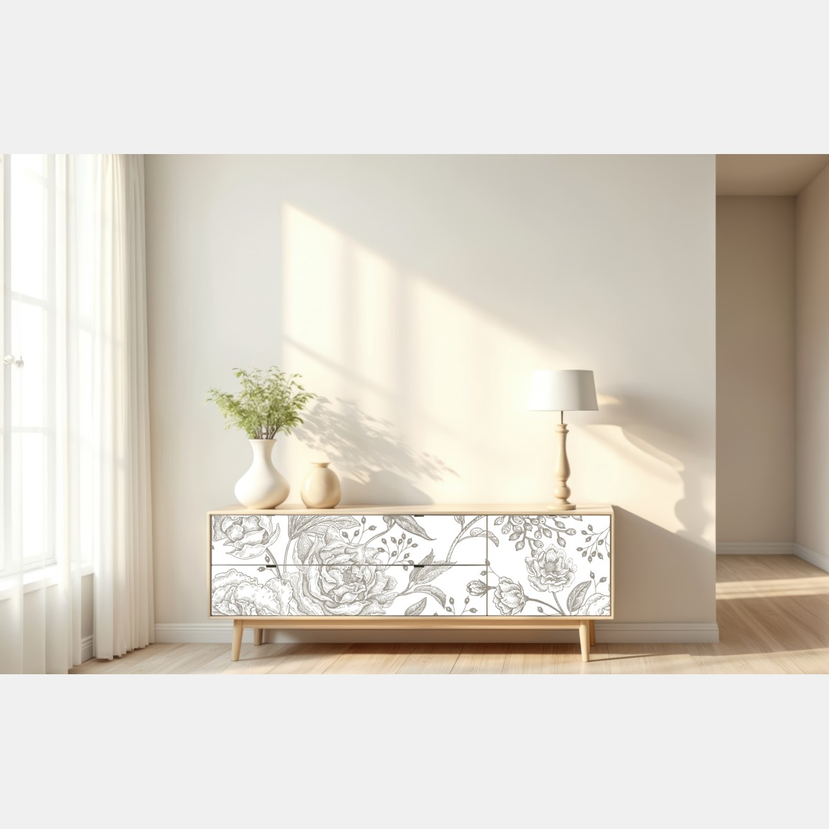 Repositionierbarer Aufkleber zartes botanisches blumenmuster im vintage-stil – Wallnifity® Repositionierbarer Aufkleber zartes botanisches blumenmuster im vintage-stil – Wallnifity®