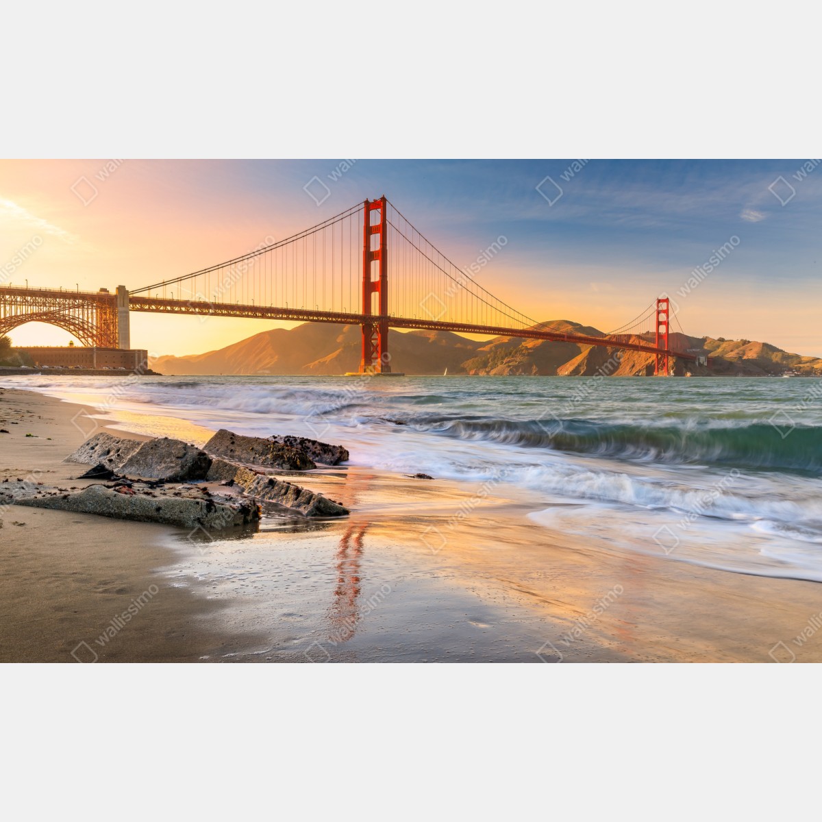 Repositionierbarer Aufkleber sonnenuntergang an der Golden Gate Bridge – Wallnifity® Repositionierbarer Aufkleber sonnenuntergang an der Golden Gate Bridge – Wallnifity®