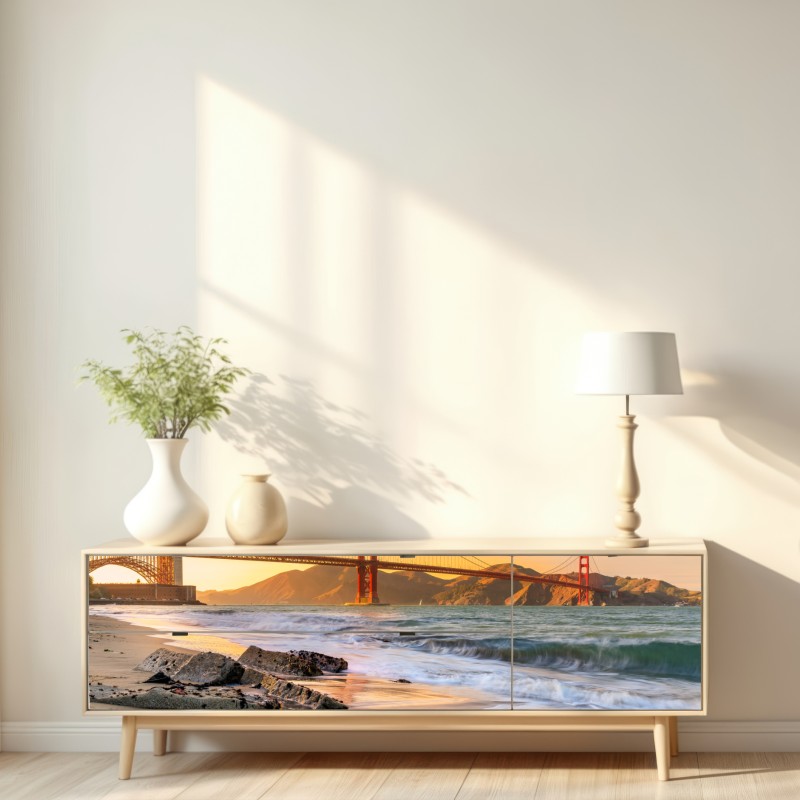 Repositionierbarer Aufkleber sonnenuntergang an der Golden Gate Bridge – Wallnifity® Repositionierbarer Aufkleber sonnenuntergang an der Golden Gate Bridge – Wallnifity®