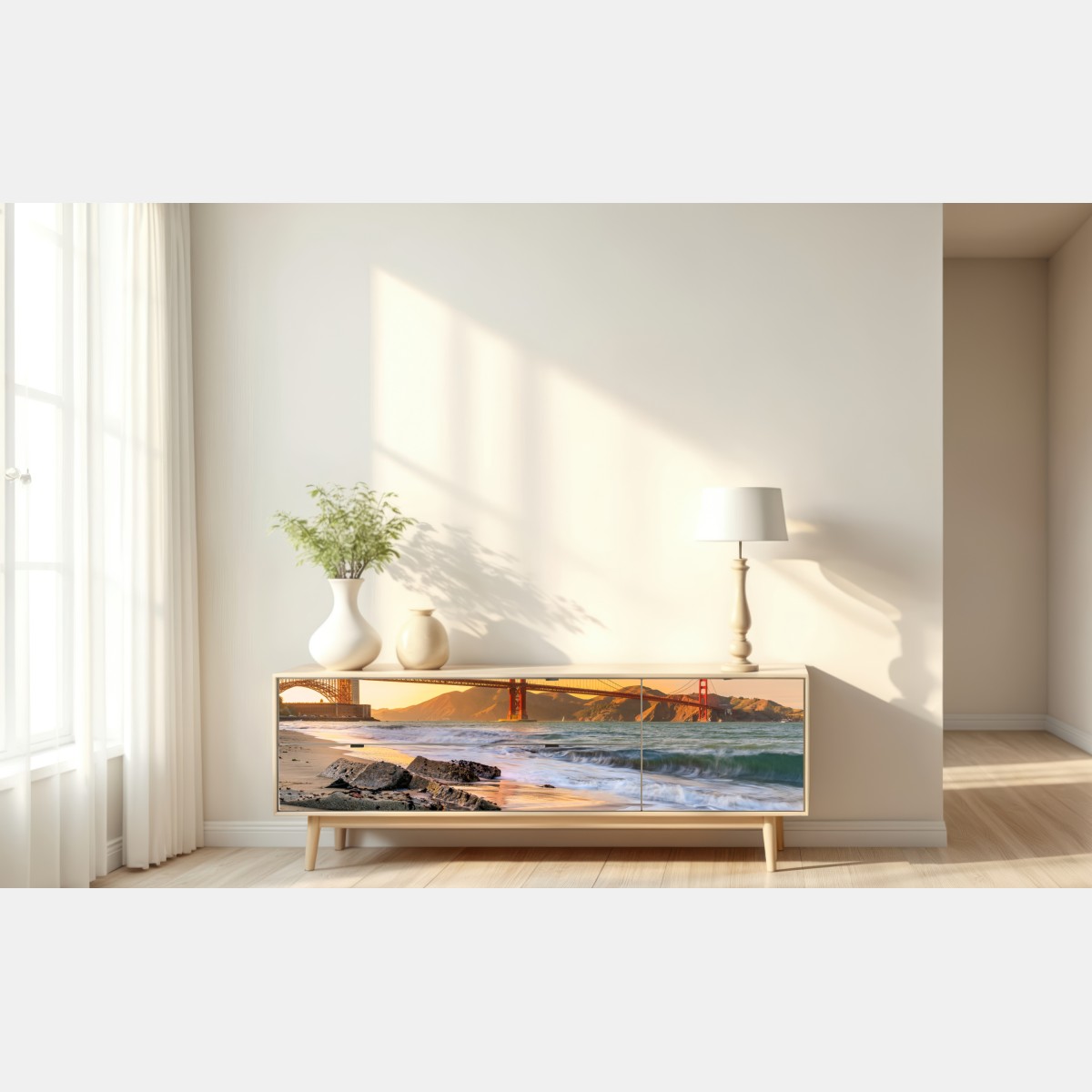 Repositionierbarer Aufkleber sonnenuntergang an der Golden Gate Bridge – Wallnifity® Repositionierbarer Aufkleber sonnenuntergang an der Golden Gate Bridge – Wallnifity®
