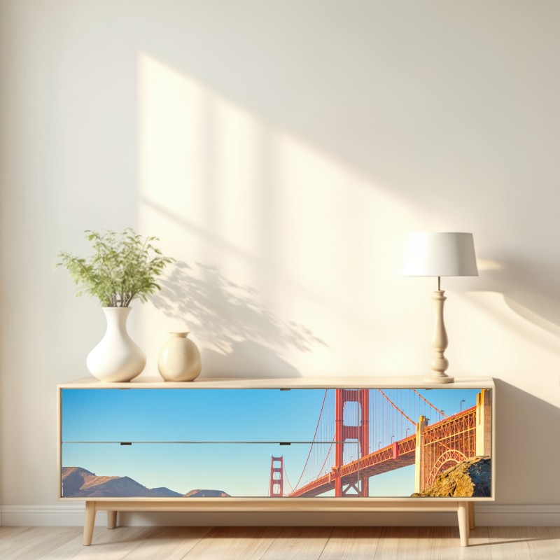 Repositionierbarer Aufkleber Golden Gate Bridge über der bucht von San Francisco – Wallnifity® Repositionierbarer Aufkleber Golden Gate Bridge über der bucht von San Francisco – Wallnifity®